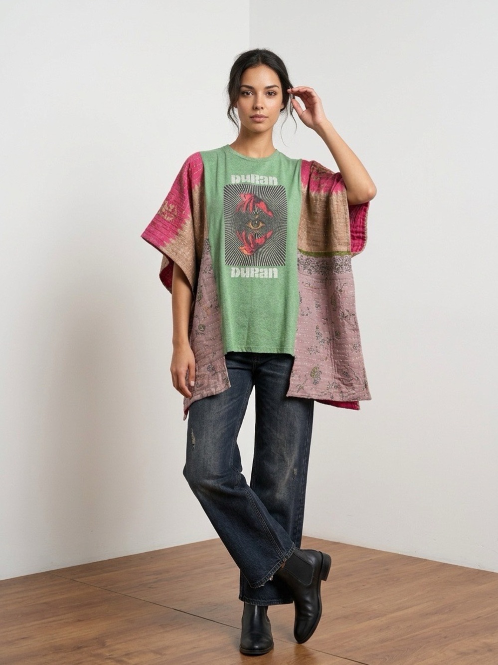 Handcrafted Upcycled Duran Duran Kantha Tunic NWT One Size